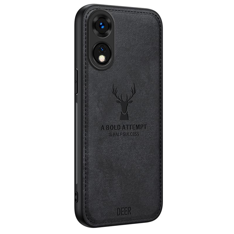 

For Oppo A78 4G Case Deer Pattern Cloth Texture Leather+PC+TPU Hybrid Phone Cover Black