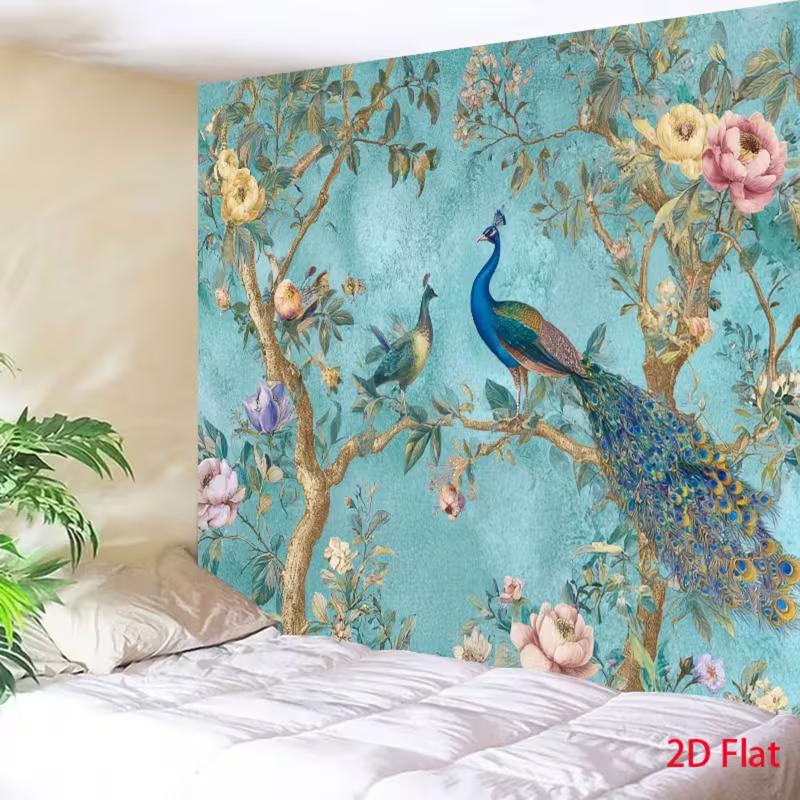 2D Chinoiserie Peacock Flower Backdrop Living Room Banner