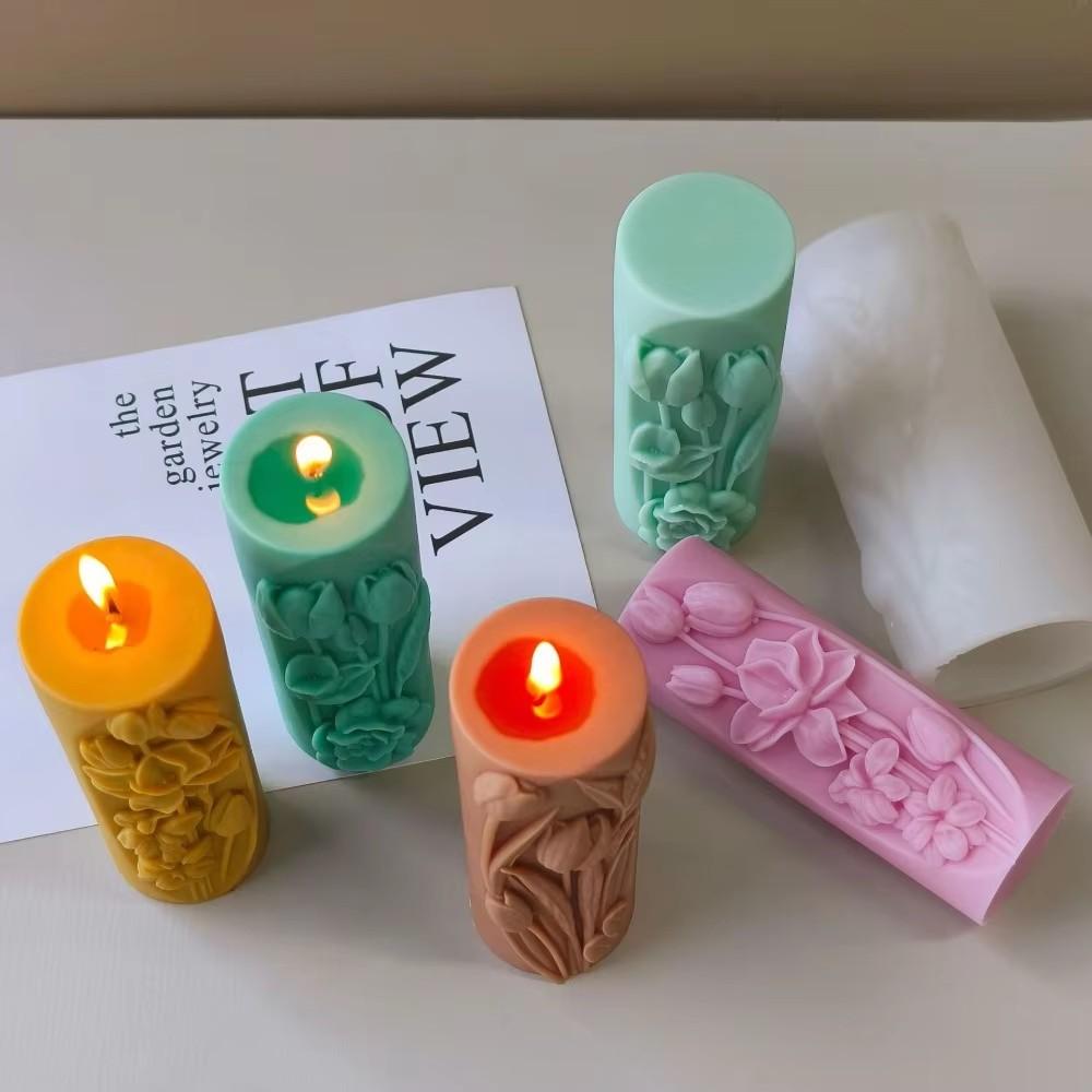 Tulipán Válcový Tvar Vonná Svíčka Silikonová Forma DIY Květinová Reliéfní Forma Nástroje na Výrobu Sádry Večeře při Svíčkách Domácí Dekorace