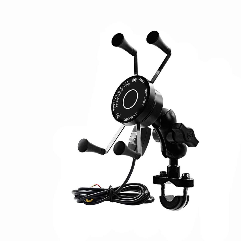 SHEAWA Motorcycle Smartphone Charging Qi Wireless Quick Charge Fast Aluminum Power Car Attaches to Motorcycle Handlebars or Side Mirrors Holder,