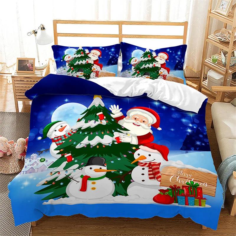 

Merry Christmas Bedding Set Full Twin King Queen Comforter Cover Microfiber Christmas Duvet Cover For Boys Teens Bedroom Decor EU Single(135x200cm)