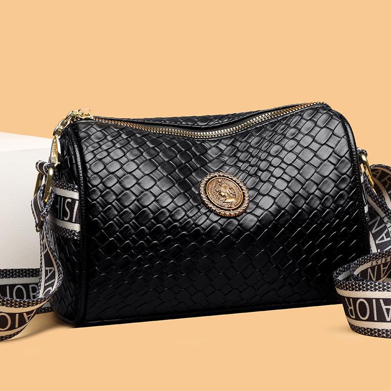 2025 Women's All-Season Soft Leather Cylinder Bag with Stone Pattern, Wide Shoulder Strap & Crossbody Functionality