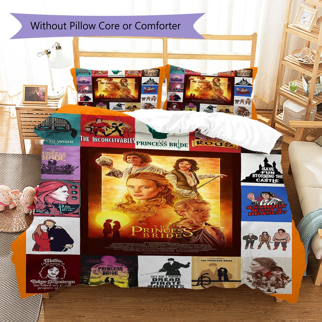 Movie Puzzle Pattern Bedding Quilt Set Quilt Cover Pillowcase Home Decoration Gift (1 * duvet cover + 2 * pillowcase, without core)