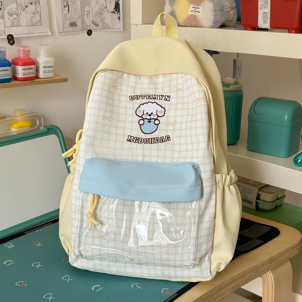 Schoolbag new middle school student schoolbag women's lightweight high-value ins sweet plaid contrasting color splicing backpack backpack