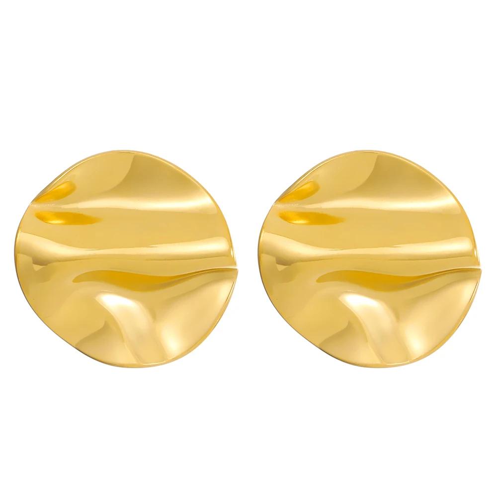 Stainless Steel Pleated Geometric Earrings For Women Girls Fashion Jewelry Trendy Vintage Women's Smooth Gold Color Stud Earring