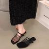 2025 summer French woven mesh hollow bag head half slippers women's shoes wear wedge heels high heels Roman sandals