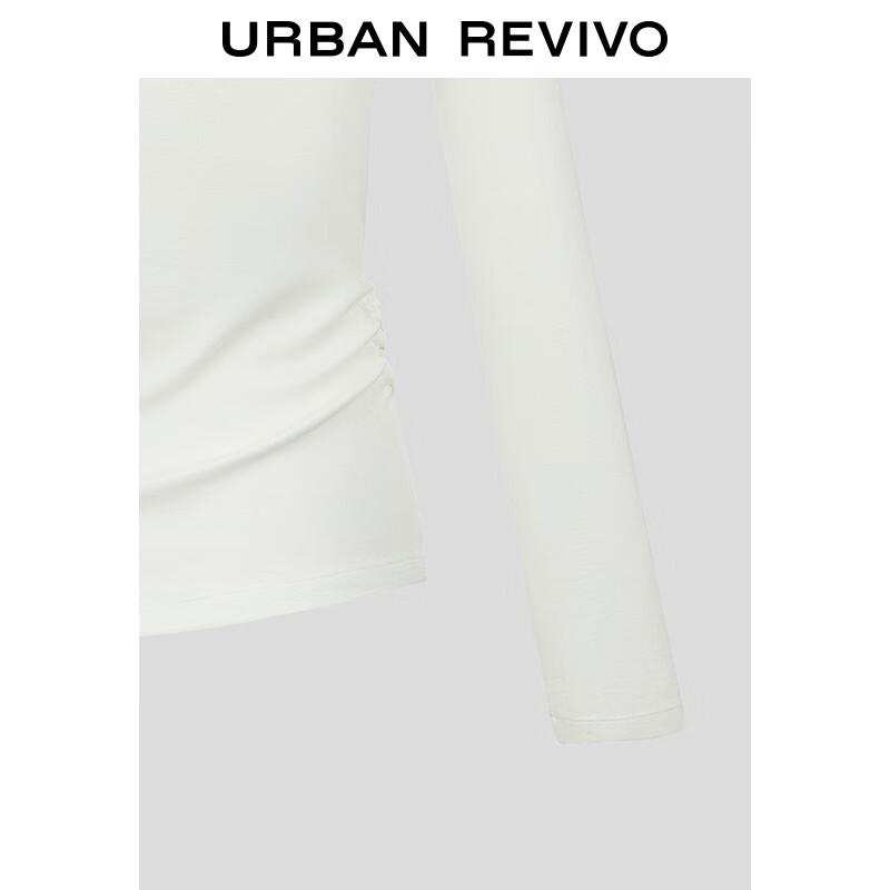 UR Women's Elegant Drape Neck Pleated Slim Long Sleeve T-Shirt