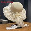 Weaving Lace Bow Sun Hat With Wide Brim For Beach And Vacation