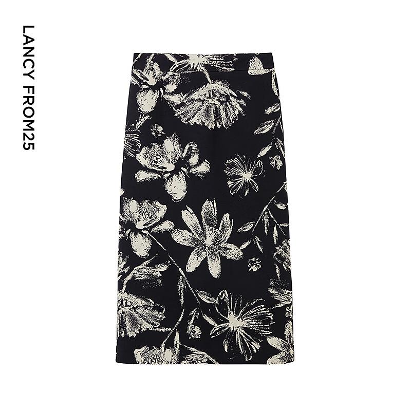 Langzi Printed A-Line Midi Skirt