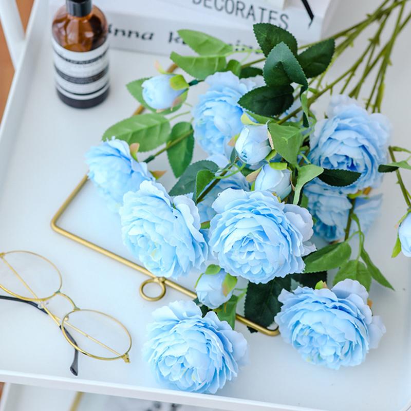 3 Heads Rose European Silk Artificial Peony Flower For Home Wedding Wall Decors