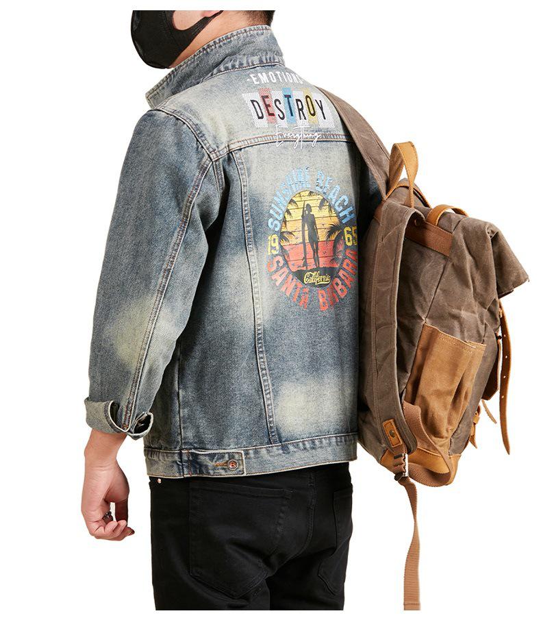 Xintang Men's Loose Casual Denim Jacket with Lapel and Feature Print for Spring & Autumn 2025