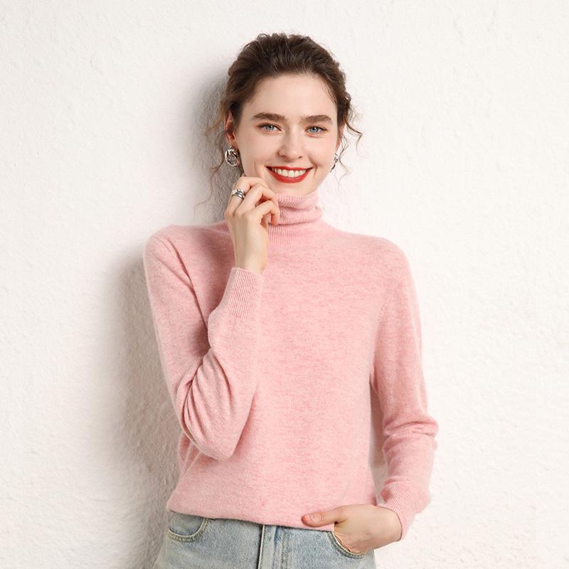 Women's High-Neck Cashmere Wool Pullover - Thick, Solid Color, Loose Fit, Autumn/Winter Sweater