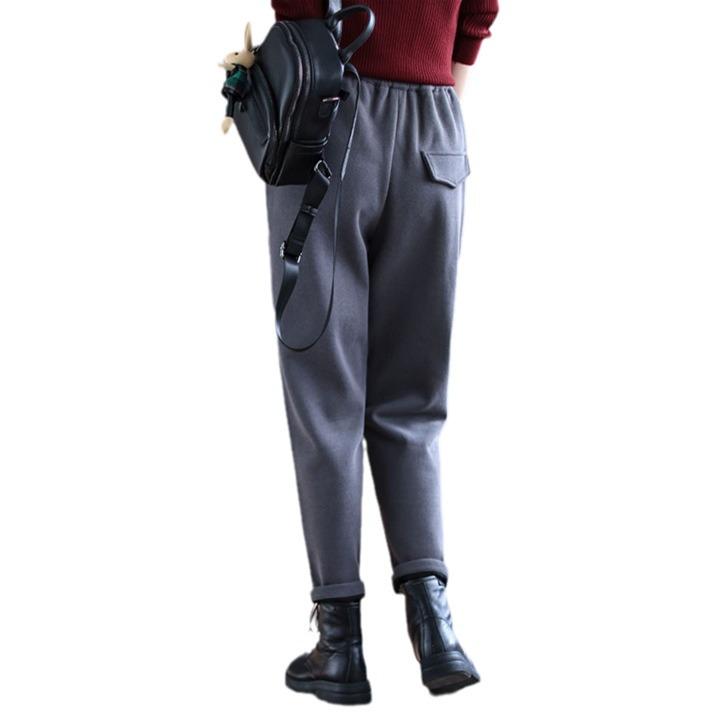 Women's Retro Casual Sport Harem Sweatpants with Elastic Waist and Big Pockets - Versatile for Autumn/Winter