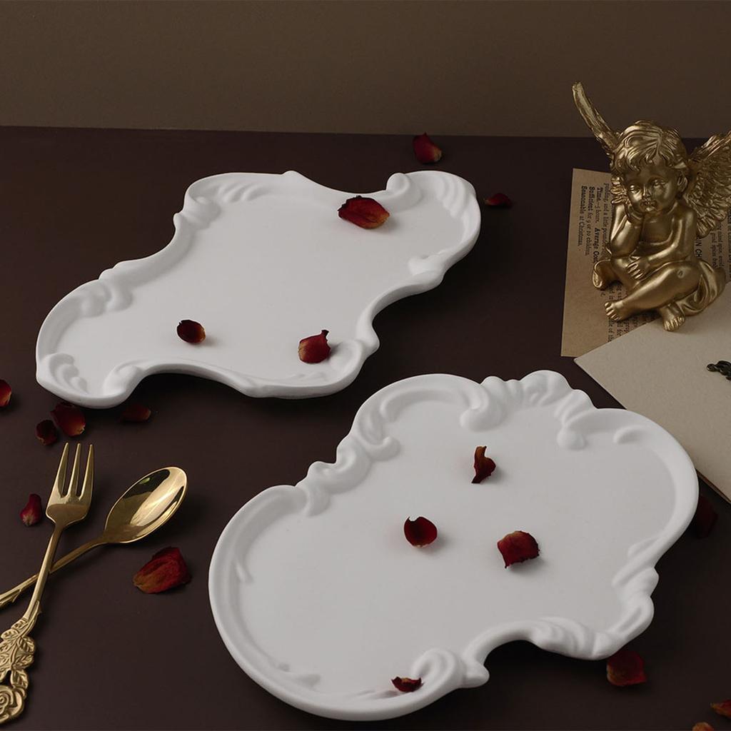 Crystal Droplet Gypsum Cement Mould European Tray Mold Silicone Storage Plate Organiser Mould with Delicate Lace Relief