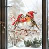 Seasonal Home Decorations Christmas Birds on Tree Branch Wall Sticker, Cute Watercolor Bird Decal Festive Balcony Glass Decor with Ball, Candy