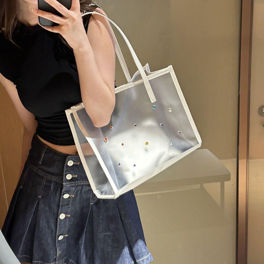 2pcs/set Summer Jelly Shoulder Bag Waterproof Shopping Bag Portable Transparent Totes Bag  For Women