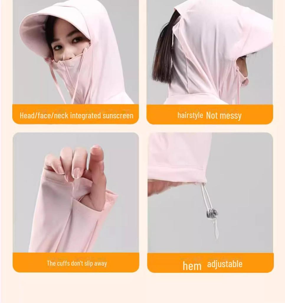 LULU OIOI Unisex Eisseiden-Sonnenschutzjacke mit breiter Krempe, Anti-UV, dünn und atmungsaktiv für Sommer-Outdoor-Aktivitäten.