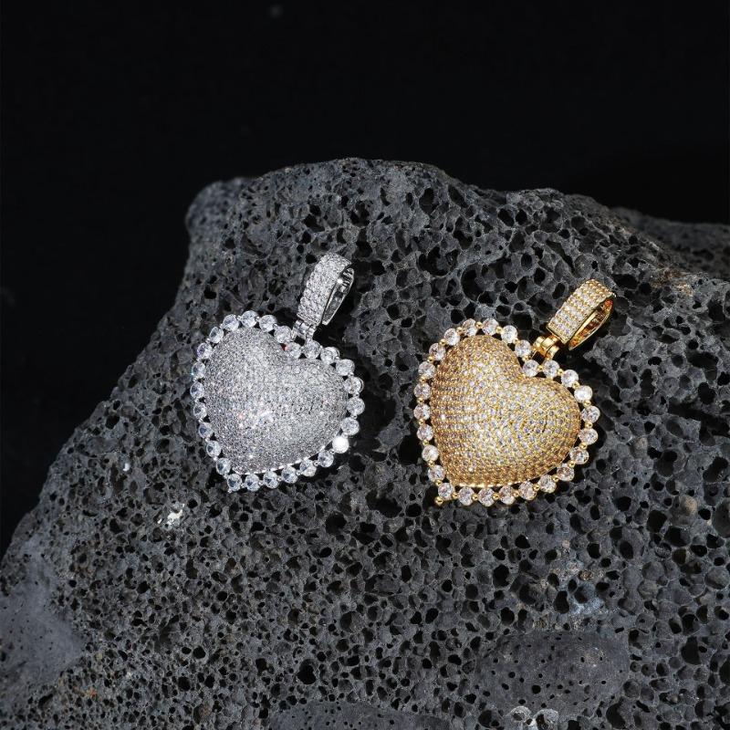 Iced Out Heart Pendant Necklace For Women Gold Plated Stainless Steel Hip Hop Jewelry