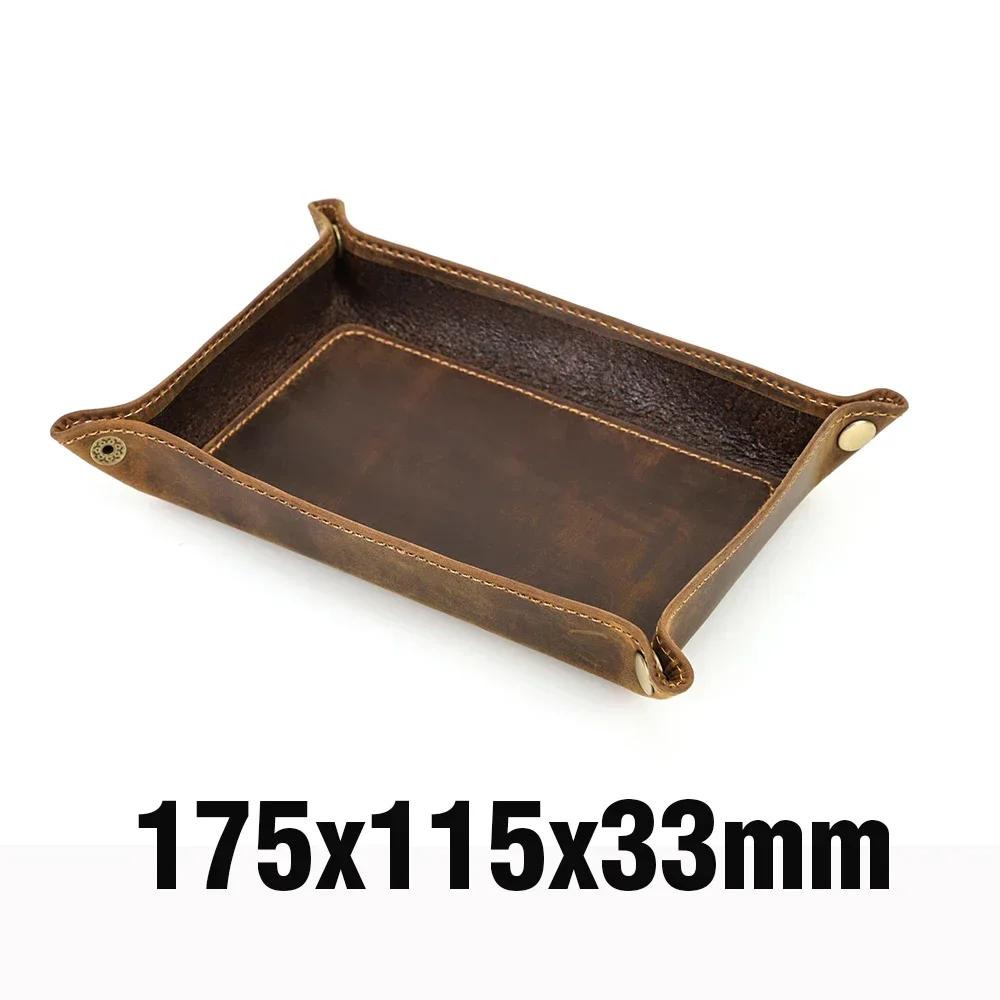 Genuine Leather Storage Trays Cowhide Square Tray Key Wallet Coin Organizer Home Office Desktop Storage Sundries Box
