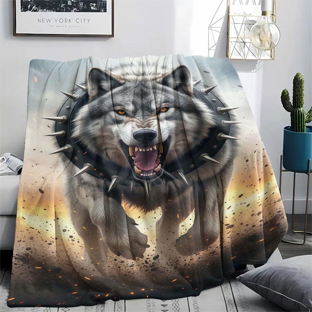 1Pc Beastsrunning Print Flannel Blanket, High Quality Comfortable for All Seasons, Home Decor, Warmth and Comfort, Perfect for Christmas Gifts