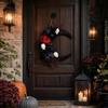 Halloween Wreath with Black Artificial Maple Leaves and Colorful Flowers Front Door Hanging Decor for Holiday