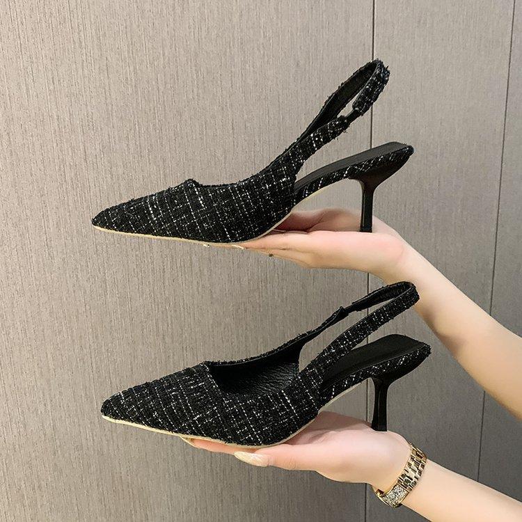 High-heeled Baotou Sandals Female Summer Fine Heeled Pointed Toe Overfoot Single Shoes New Design Luxury Ladies Footwear