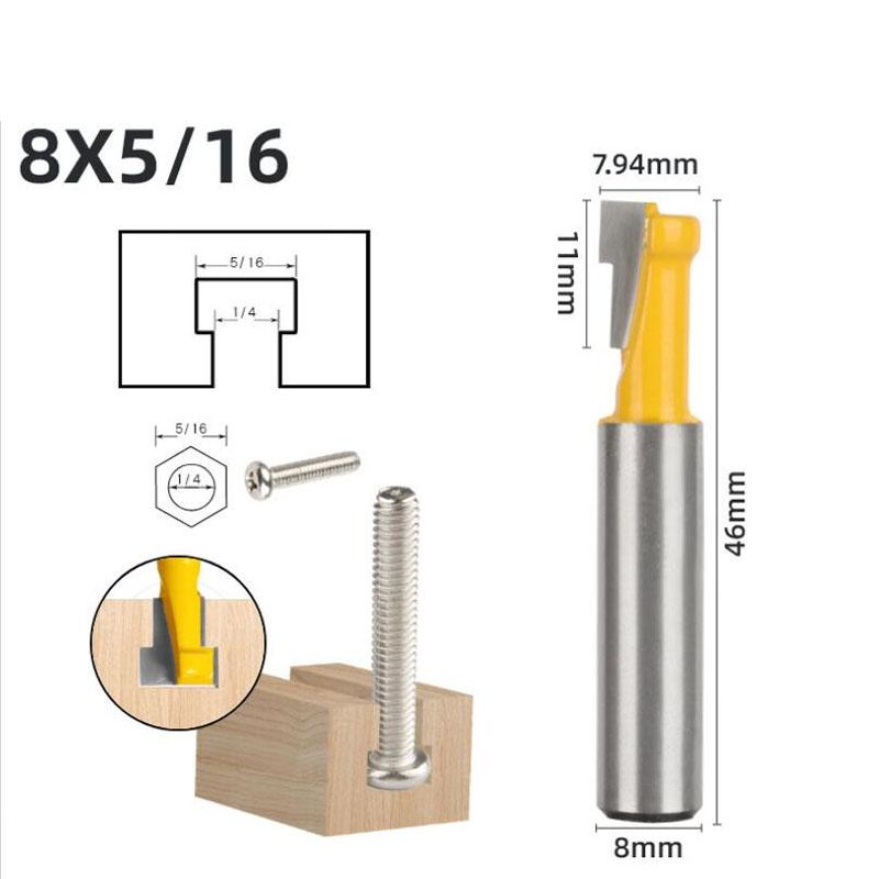 1/3 stk T spor freser bit sekskantbolt nøkkelhull nøkkelhull 6,35 mm 6 mm 8 mm skaft Trebearbeiding Fres endefres
