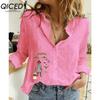 QICED Blusas y Camisas Casuales de Moda para Mujer con Estampado de Peces Pequeños, Manga Larga y Cuello Polo