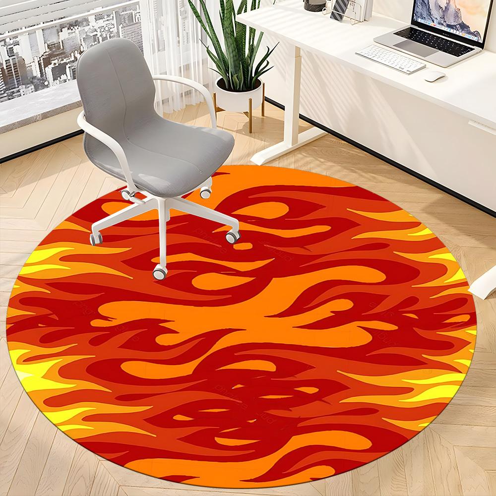 1pc Flame Pattern Chair Carpet for Office, Round Non Slip Durable Large Size Office Carpet, Suitable for Office