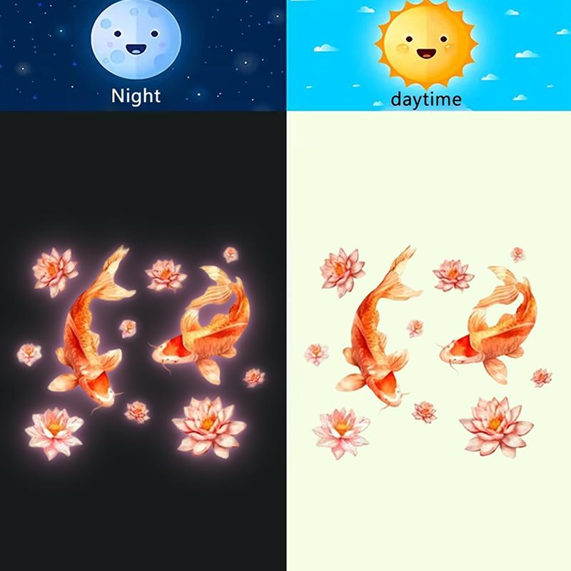 Feng Shui Koi Leuchtende Glasaufkleber Waschbecken Aufkleber Toiletten Aufkleber Spülbecken Aufkleber Selbstklebend Abnehmbar Heimdeko