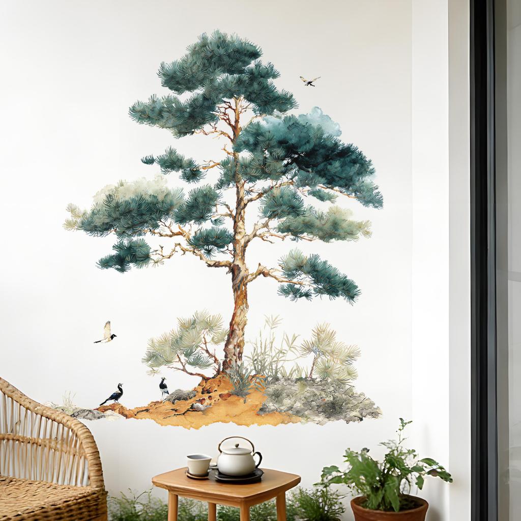 Bemalte Tuschemalerei Baum Wandaufkleber für Wohnzimmer, Eingangsbereich und Teestube.