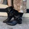 Short Western Cowboy Boots Women's Rivets 2025 Summer New Boots Retro Spice Girls Pointed Pile Boots Martin Boots
