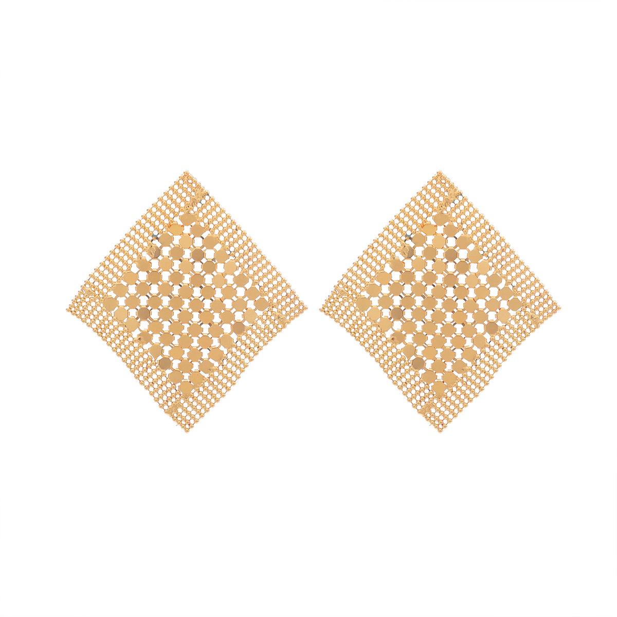 Exaggerated big grid multi-layer tassel fashion earrings with metallic style and personalized women s earrings