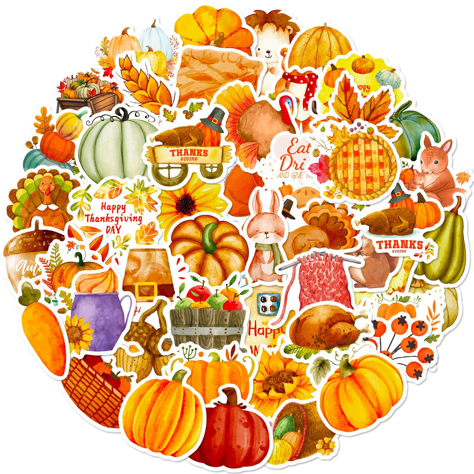 

50 Thanksgiving Decals Pumpkin Turkey Autumn Maple Leaf Thanksgiving Festive Decals Premium Durable Quality Useful