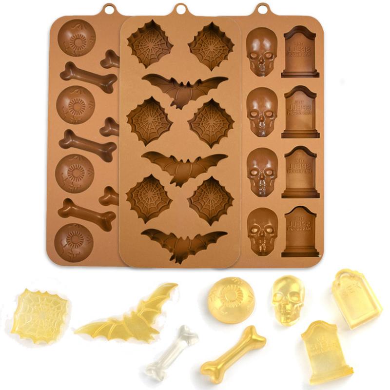 Halloween Pumpkin Bat Silicone Chocolate Mould Vampire Teeth Cake Candy Ice Making Skull Bone Soap Candle Mold Party Decor Gifts
