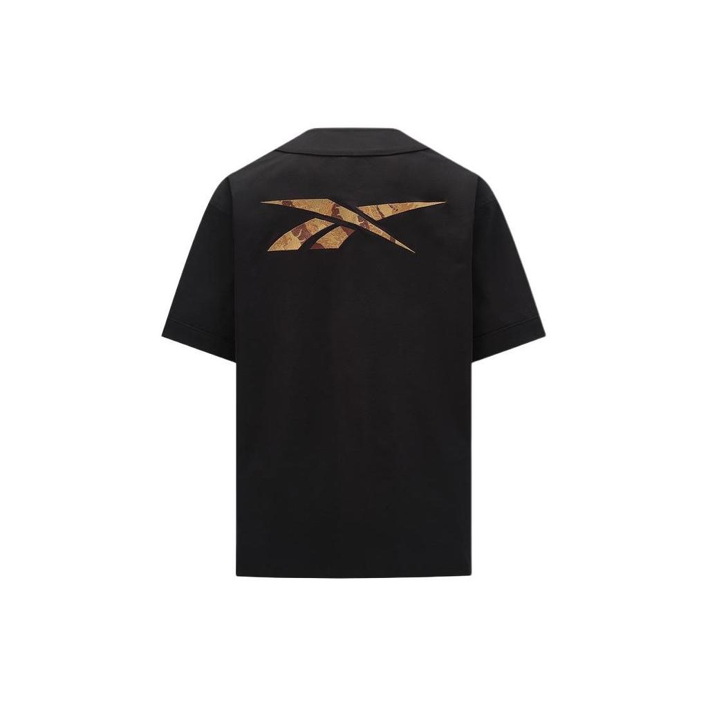 Reebok Cny Series Logo Embroidered Water-Resistant Woven Loose Short Sleeve Baseball Jersey Unisex Jersey Black 24SRC109UGH0