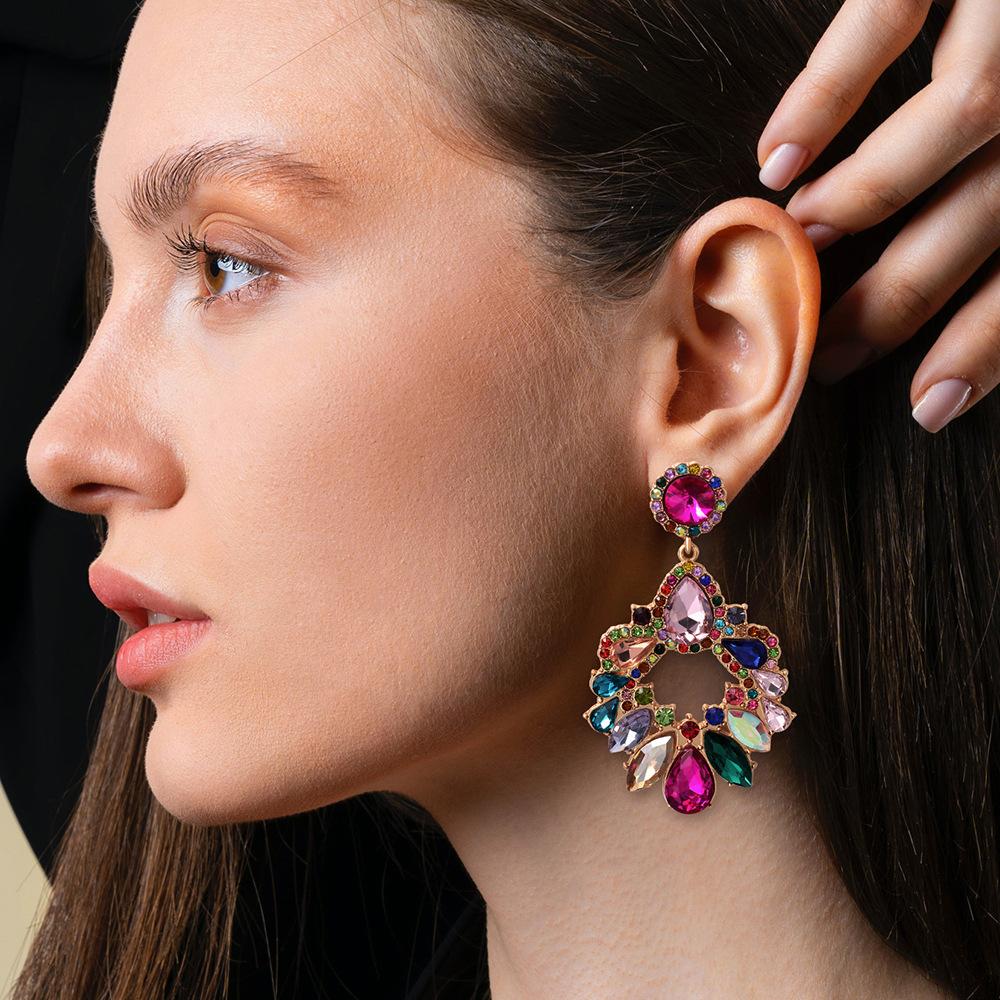 Cercei cu picături mari, cu strasuri, pentru femei, candelabru colorat de cristal, bijuterii de lux pentru petrecerea de nuntă