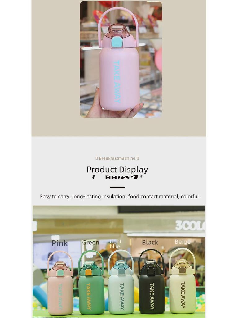 850ml Edelstahl-Isolier-Sportkessel mit großem Fassungsvermögen und Strohhalm