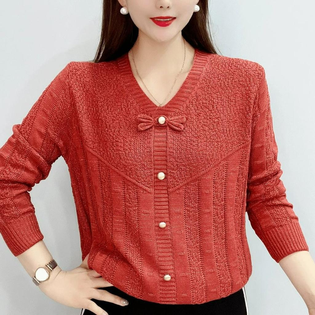 Spring and Autumn Knitwear Western Style Loose All-match Sweater Bowknot Long-sleeved Hollow Bottoming Top Women