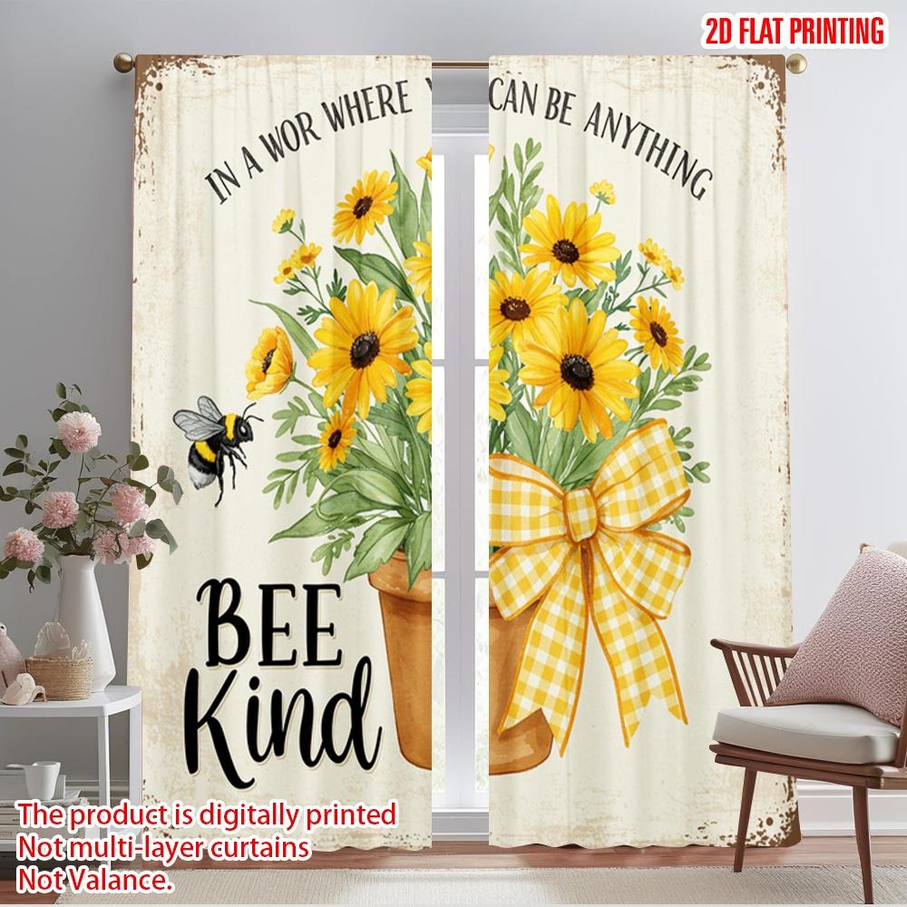 

2pcs 2D flat printing Curtain Floral Bee Kind Pot Polyester Without Electricity Festive Holiday Perfect for Holiday Celebrations 52.50×116.00 CM 2pcs