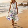 Women Sleeveless Crew Neck Floral Print Asymmetric Hem Midi Dress Casual Loose Fit Summer Sundress for Daily Wear