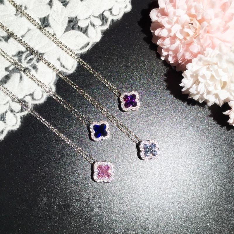 Beixi 925er Sterlingsilber Kleeblatt-Halskette - Elegantes und Modisches Accessoire violett