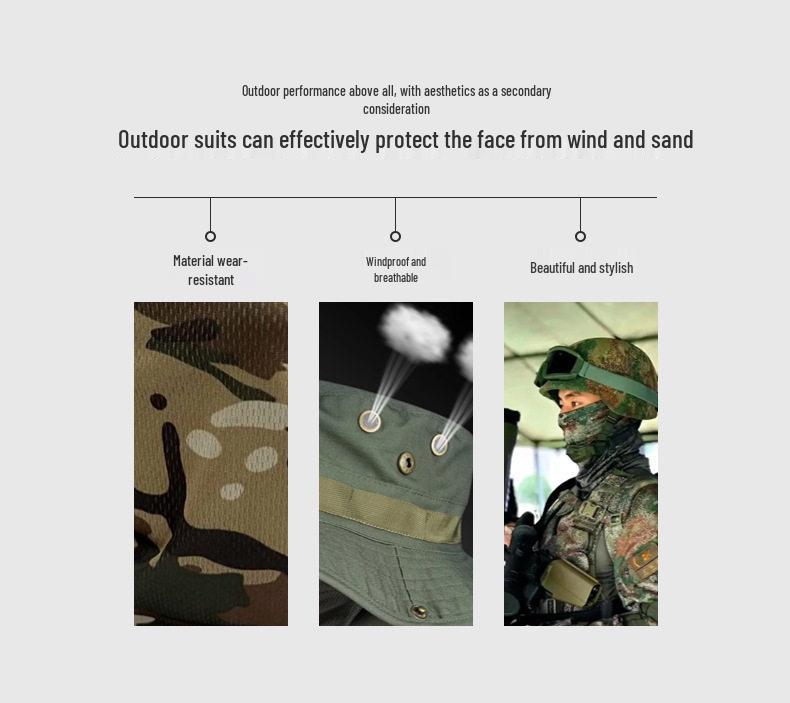 Outdoor Sonnenschutz Camouflage Hut & Sturmhauben Set: Winddicht, Sonnenschutz für Bergsteigen, Angeln & Radfahren
