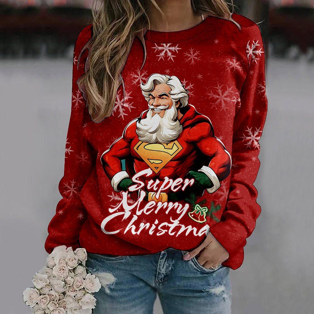 Herbst 3D Cartoon Weihnachtsmann Muster Bedruckte Sweatshirts Weihnachts-Cosplay-Kostüme Modische Lässige Sport Langarm Damen Sweatshirts