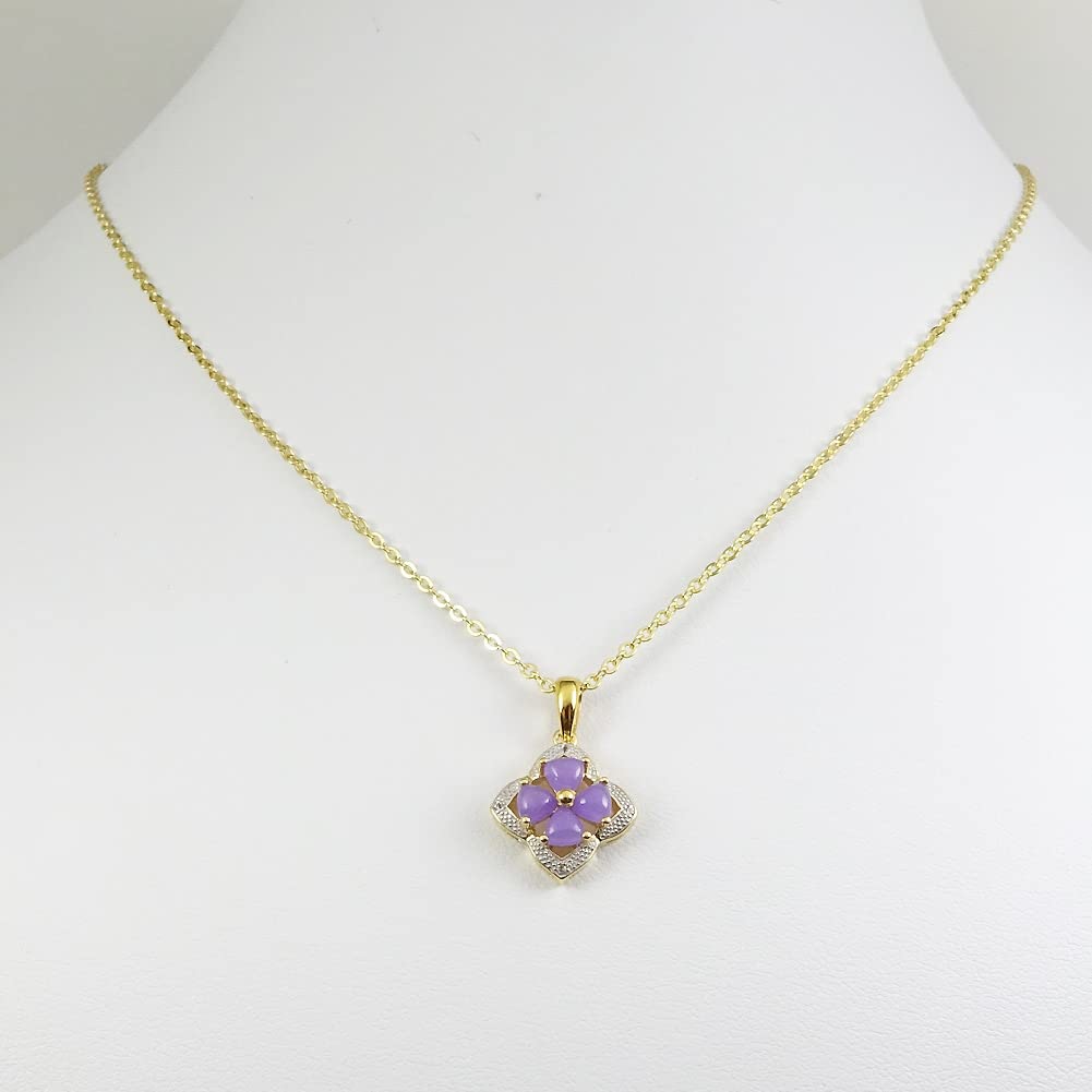 [Your and My Jewelry Box] SV Gold Natural Lavender Jadeite Pendant Necklace with White Topaz 14102 [May Birthstone] [Gift Wrapped]