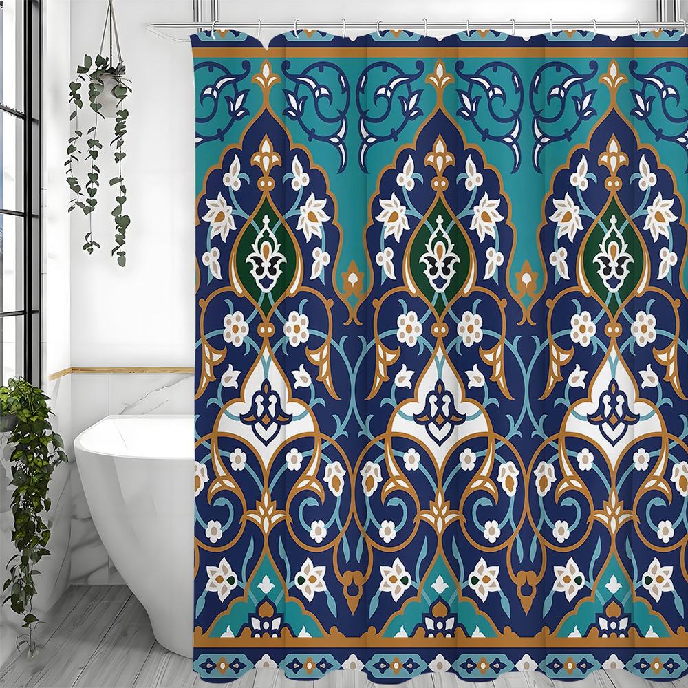 Bohemian Traditional Patterns Shower Curtain Washable Dirt-Resistant Shower Head Waterproof Polyester Bath Curtain