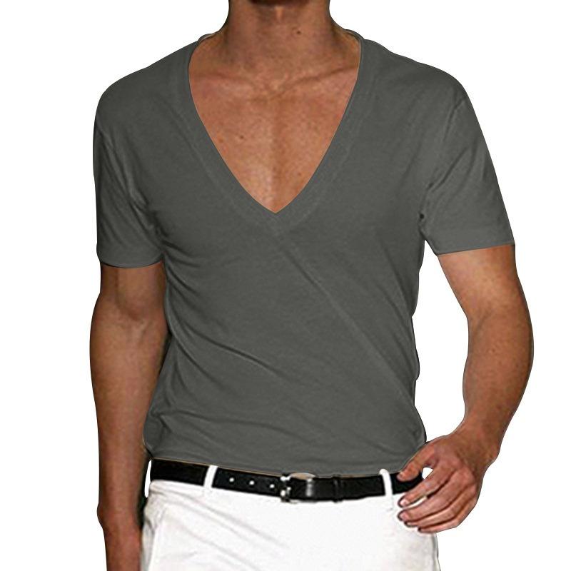 QICED Men's Fashion Casual Summer Spring V-Neck Short Sleeve Blouses & Shirts Casual Chic