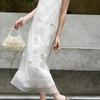 Lanseer Silk Embroidered Oblique Placket Midi Dress