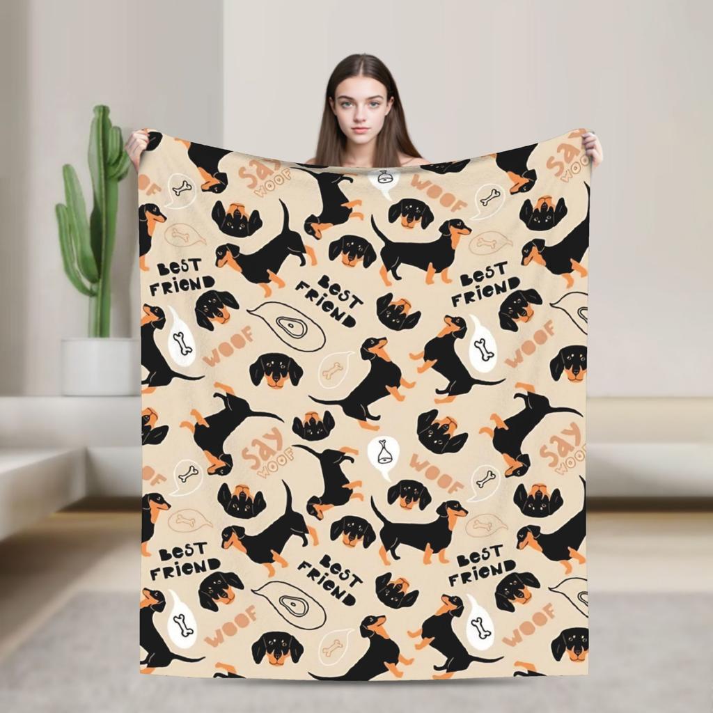 Dachshund Flannel Blankets Dogs Animal Custom Throw Blankets for Bed Sofa Couch 200x150cm Plush Thin Quilt
