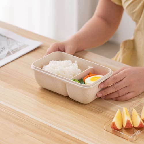 Leak-Resistant Bento Box for Men and Women, 850ml, Made with Straw Fiber, Easy To Wash, Includes Cutlery, Perfect for Commuting To Work or School (Whe